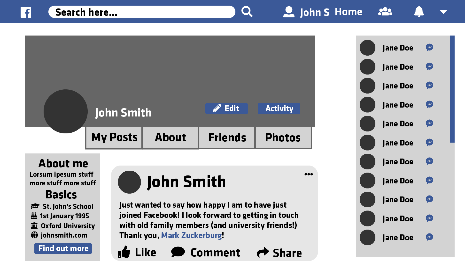 The Facebook profile page
