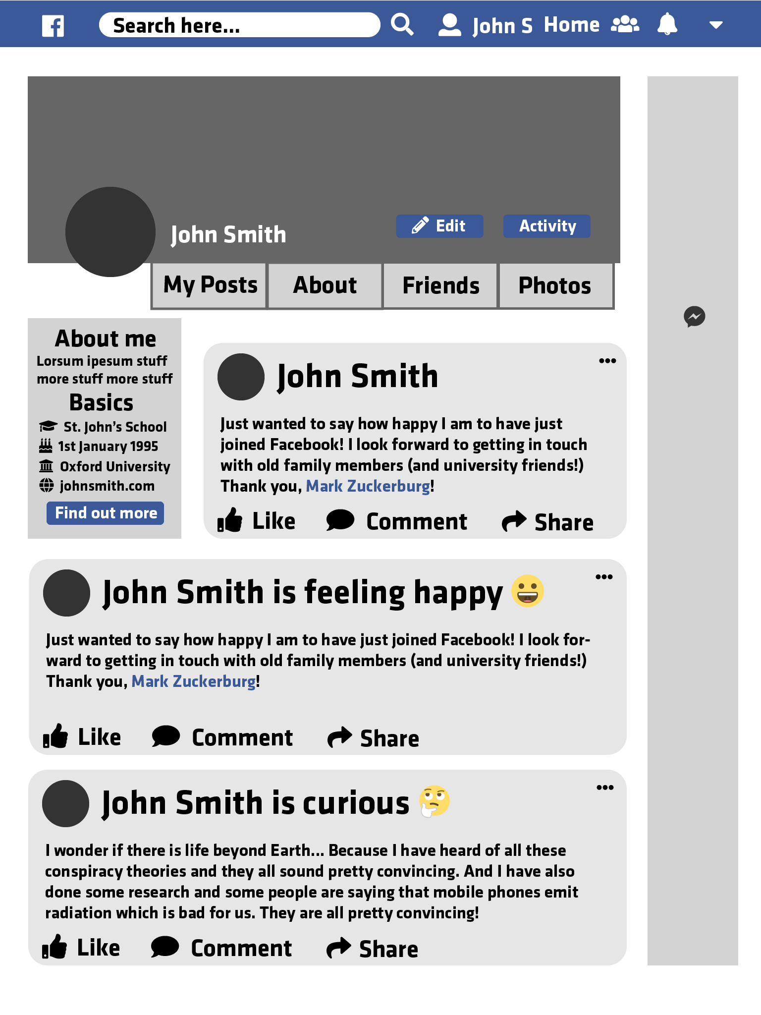 The Facebook profile page