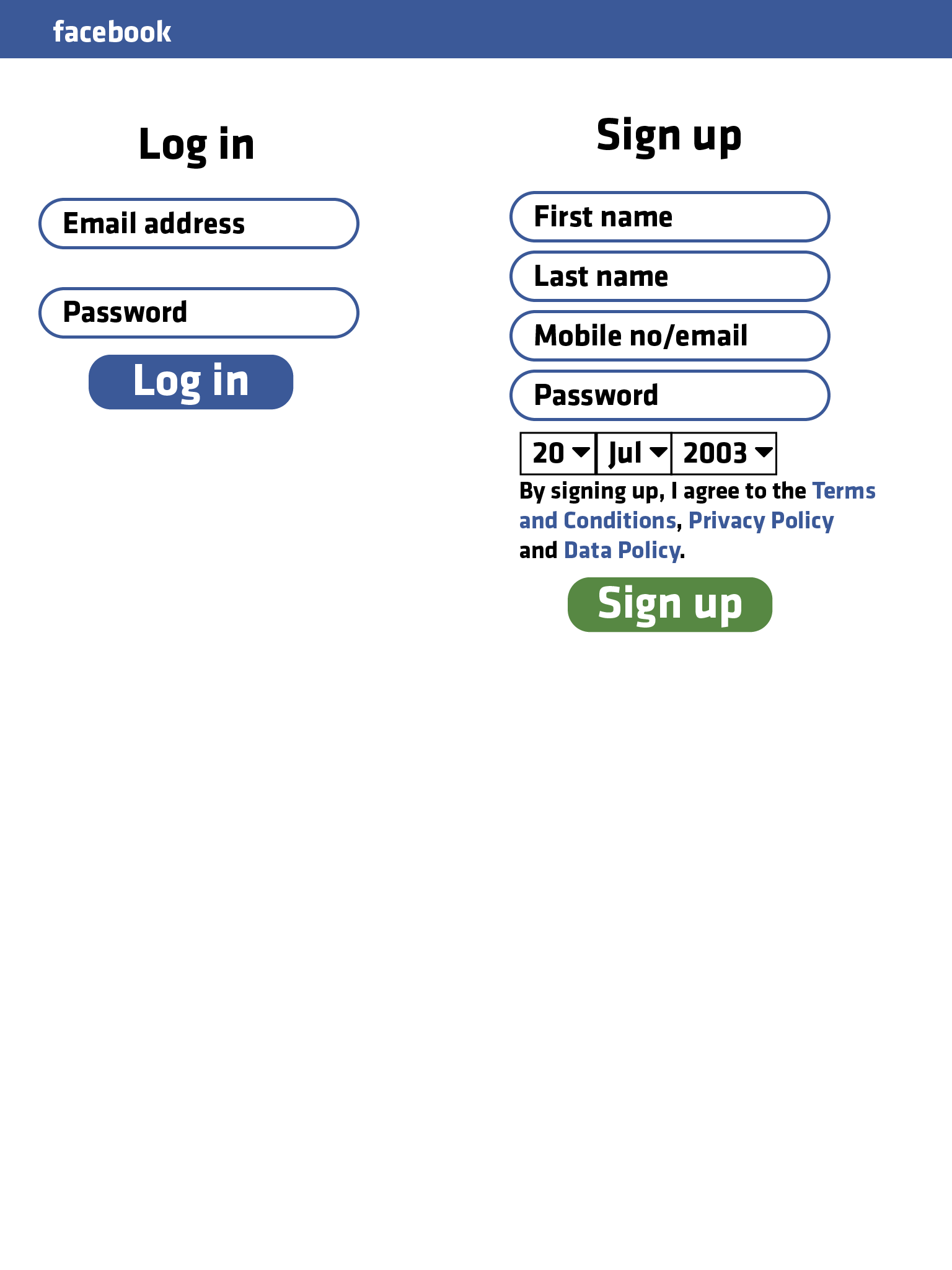 The Facebook login page