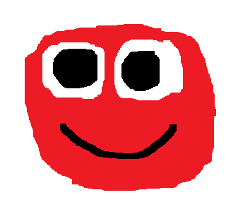 A hand-drawn blob with two eyes and a smiling mouth