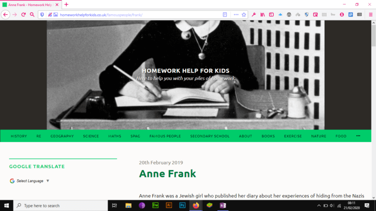 The Anne Frank page in 2019