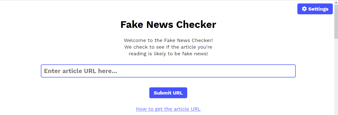 An image of the Fake News Checker page with the blue box focussed