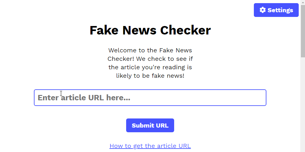 An image of the Fake News Checker page with the blue box focussed