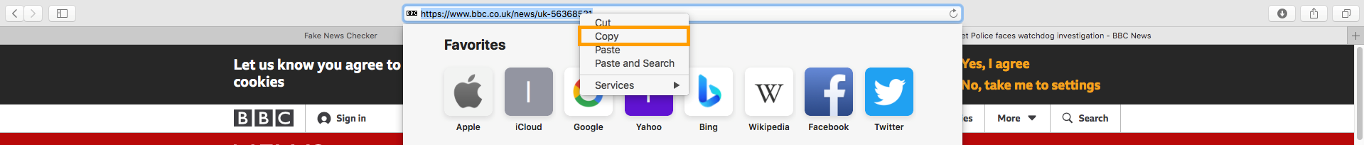 An image with options on what you can do at the address bar